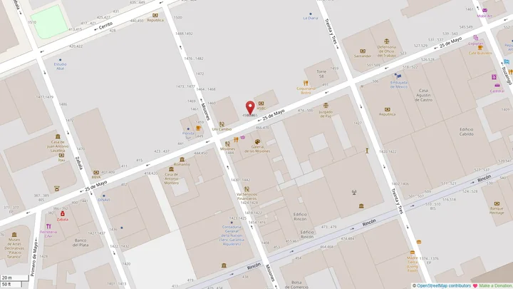 Mapa de Ciudad Vieja con el estudio marcado en 25 de Mayo 463